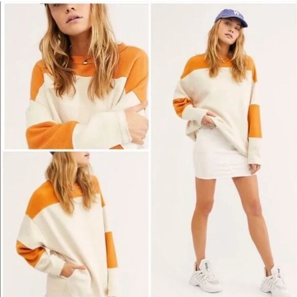 FREE PEOPLE Jordan Oversized Sweatshirt Mustard size XS - Picture 1 of 9